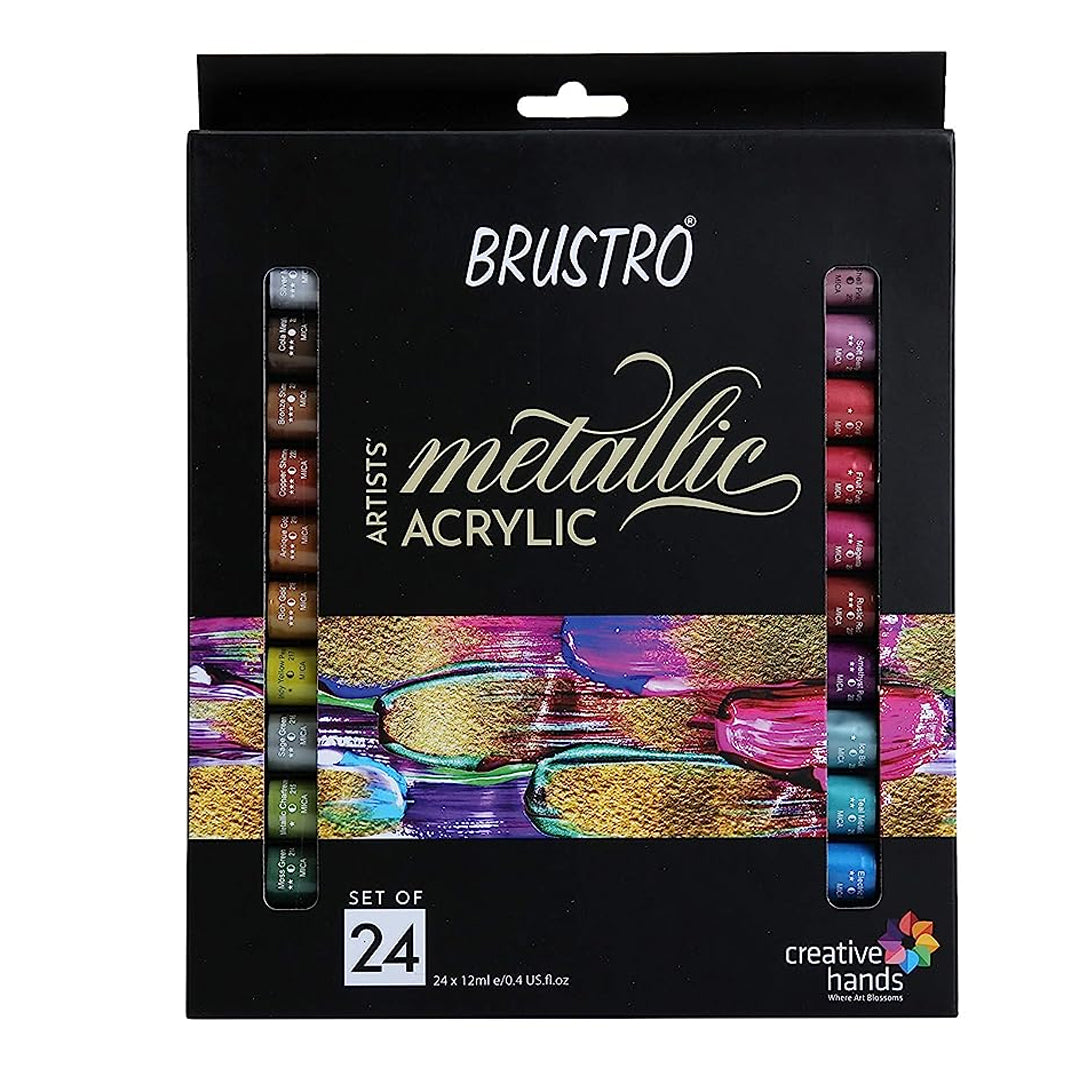 Brustro Artists Metallic Acrylic Colour Set Premium 24 Shades 12ml Tubes - Retail Maharaj