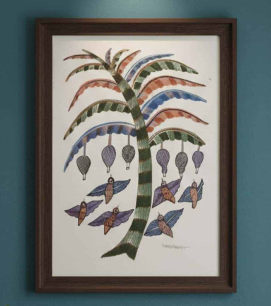 Authentic Gond Painting – Birds Under the Tree of Life Tribal Art (11 × 15 Inch)