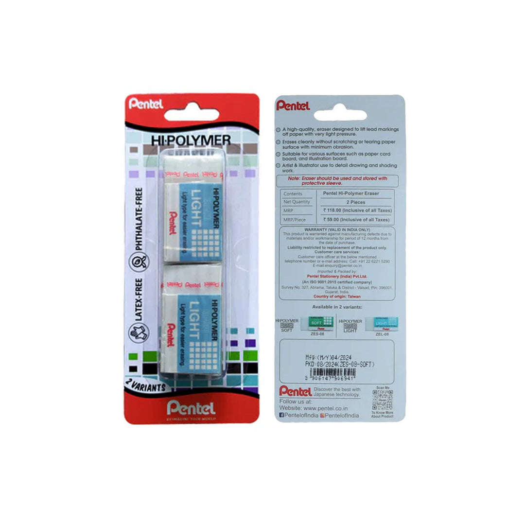 Pentel Hi Polymer Light Plastic Eraser Gentle Clean Erasing - Retail Maharaj