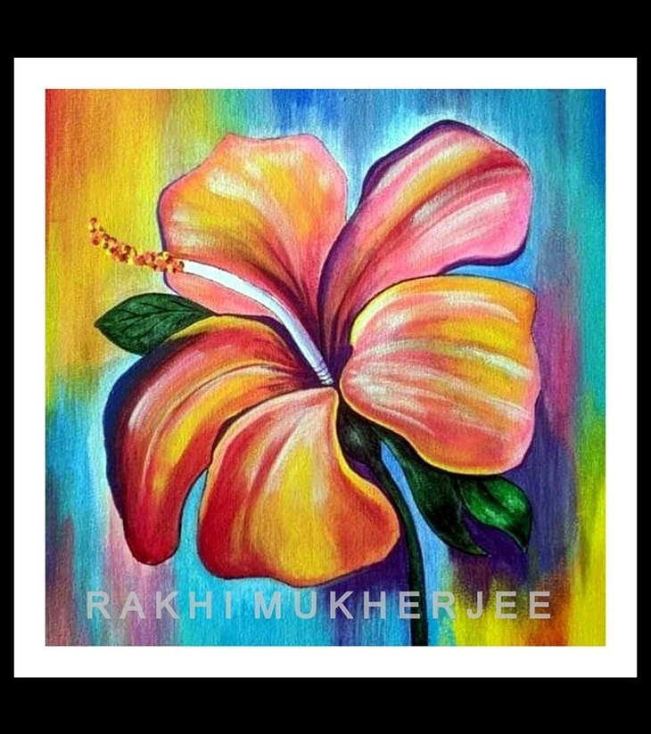 Radiant Bloom – Handcrafted Acrylic Canvas Painting by Rakhi Mukherjee (14 × 14 Inch)