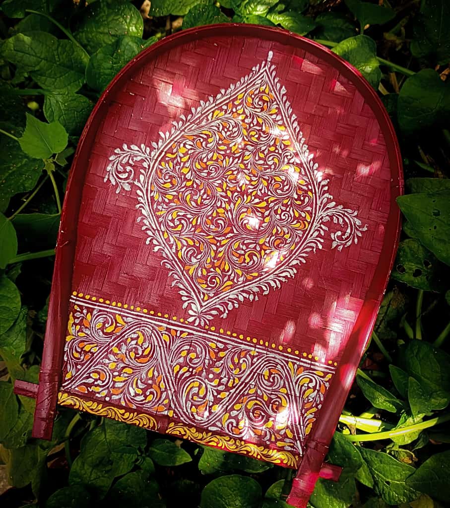 Premium Authentic Hand-Painted Bamboo Kulo (14×11 Inch) – Bengali Borondala Platter for Wedding Rituals & Decor