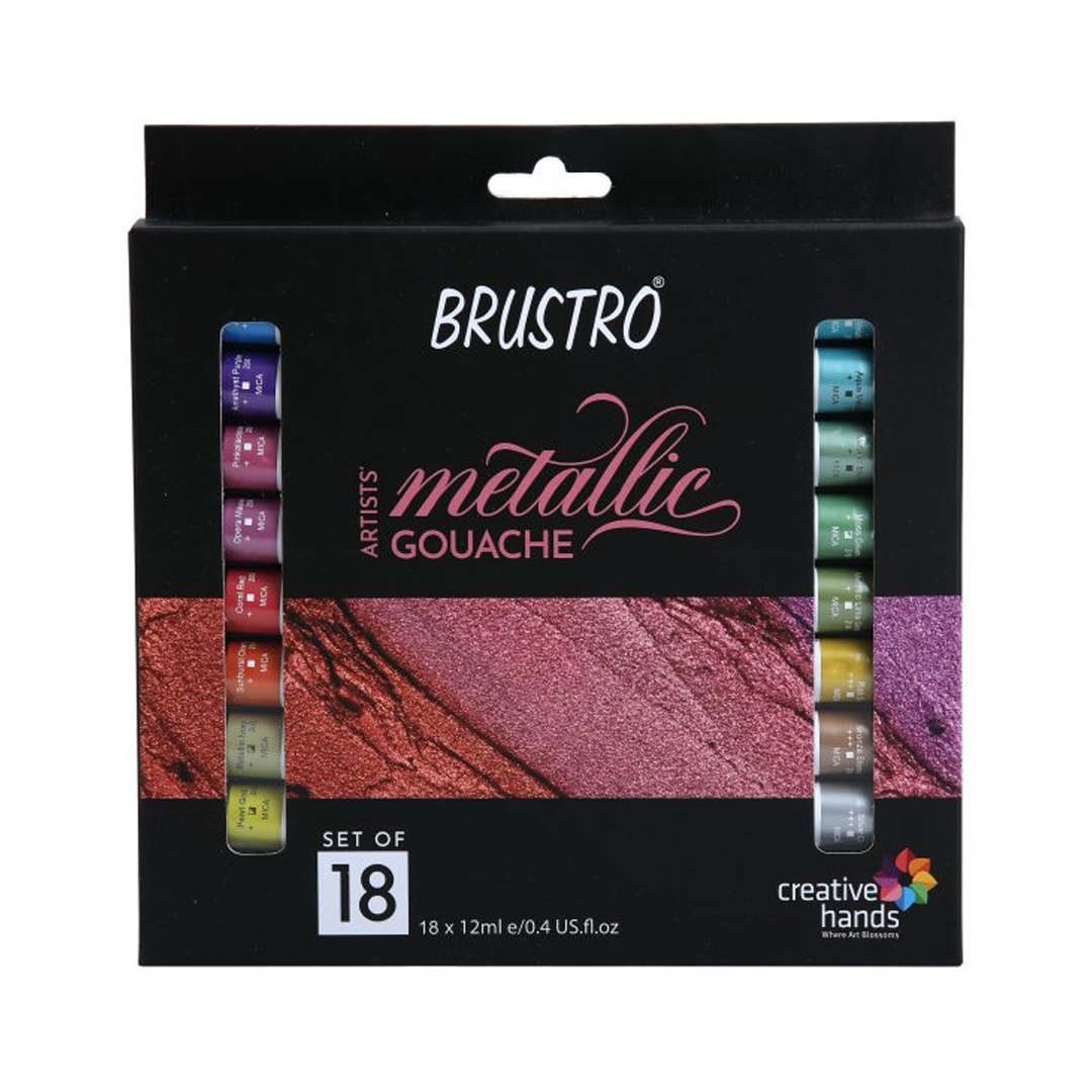 Brustro Artists’ Metallic Gouache Set of 18x12ml - Retail Maharaj