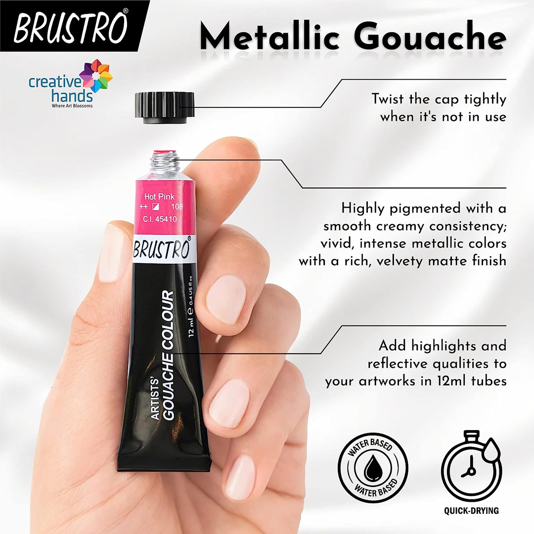 Brustro Artists’ Metallic Gouache Set of 18x12ml - Retail Maharaj