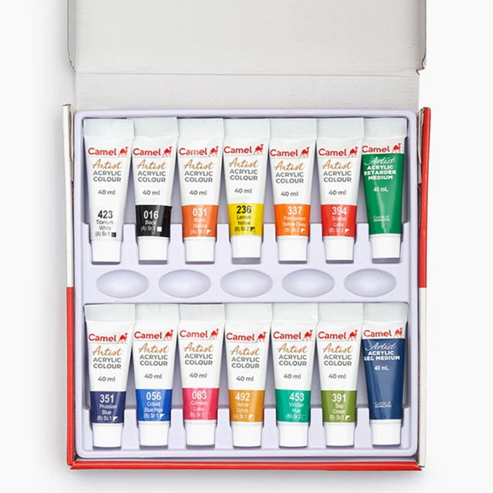 Camel Artist Acrylic Colour Set 12 Shades 40ml Each - Retail Maharaj