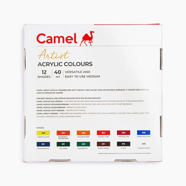 Camel Artist Acrylic Colour Set 12 Shades 40ml Each - Retail Maharaj