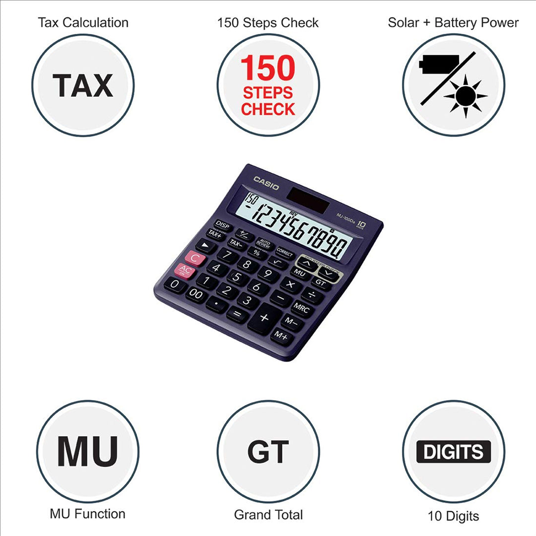 Casio MJ 100Da Desktop Calculator with Tax Function and Large Display - Retail Maharaj