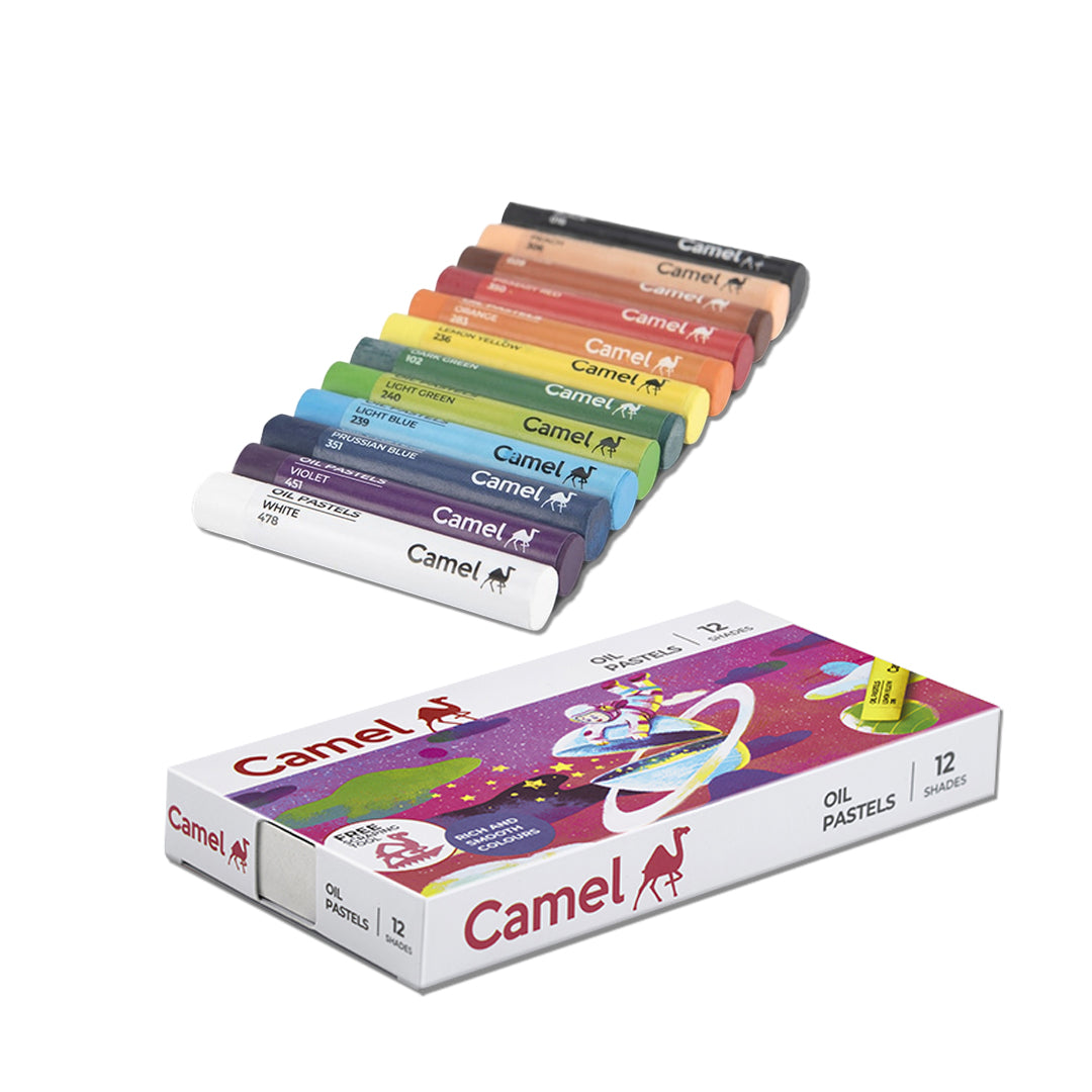 Camel Oil Pastels Set of 12 & Set of 50 – Assorted Shades with Scraping Tool for Professional Drawing & Art Creations - Retail Maharaj
