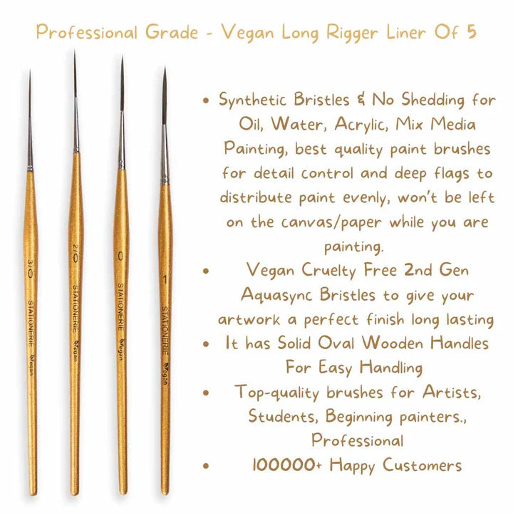 Retail Maharaj Long Liner Brush Set of 4 Gold Edition, Kolinsky Synthetic - Retail Maharaj