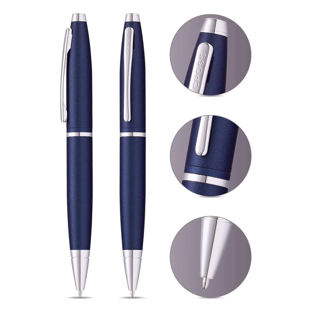 Cross AT0112-18 Calais Matte Metallic Ballpoint Pen Midnight Blue with Chrome Trims - Retail Maharaj