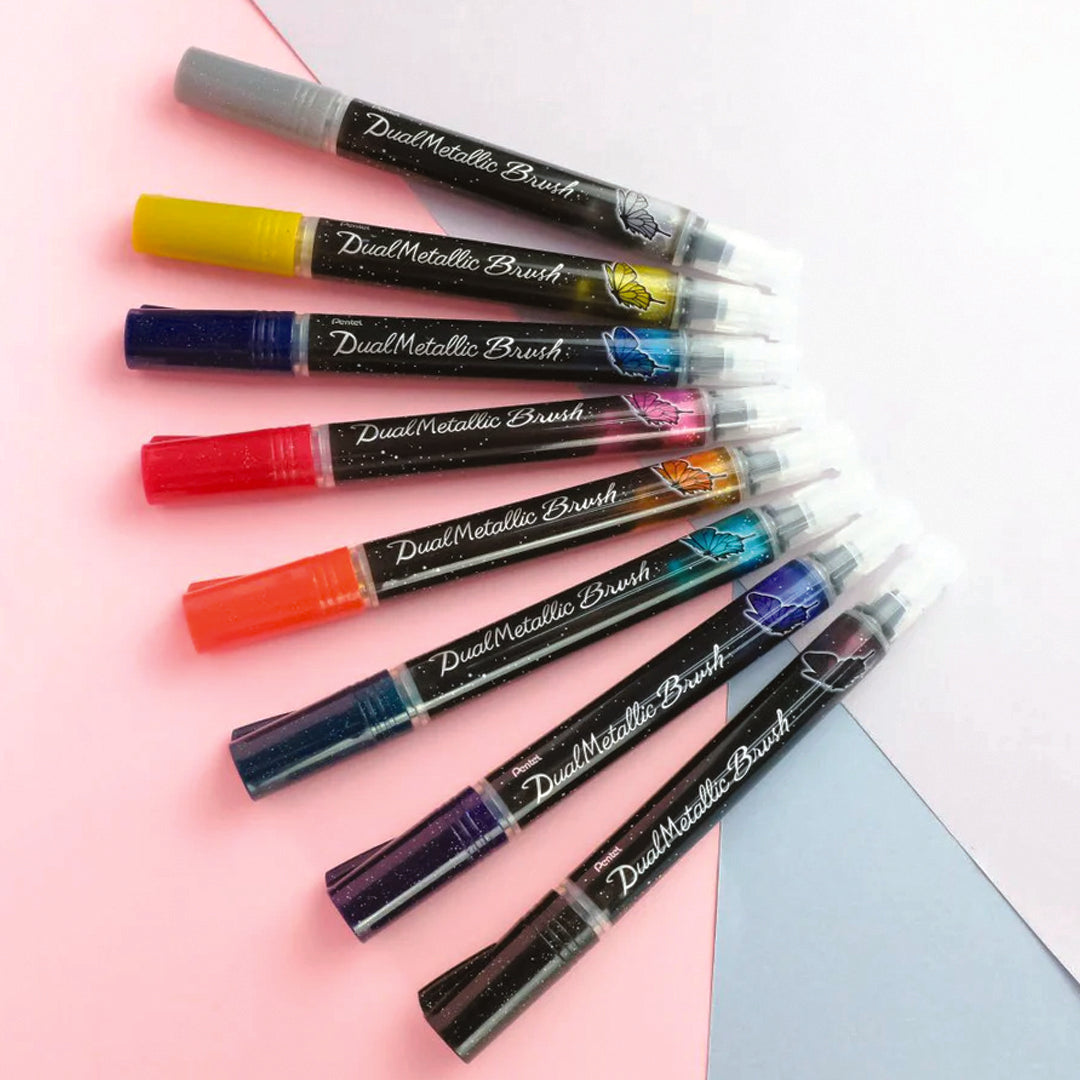 Pentel Dual Metallic Brush Pen Opaque Metallic Ink - Retail Maharaj