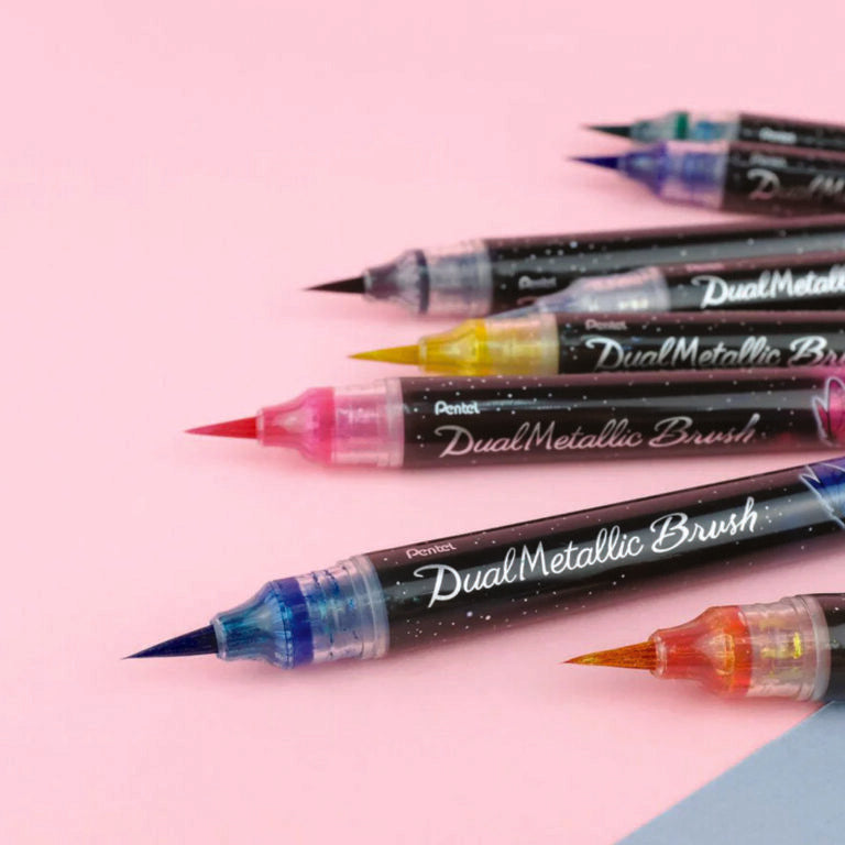 Pentel Dual Metallic Brush Pen Opaque Metallic Ink - Retail Maharaj