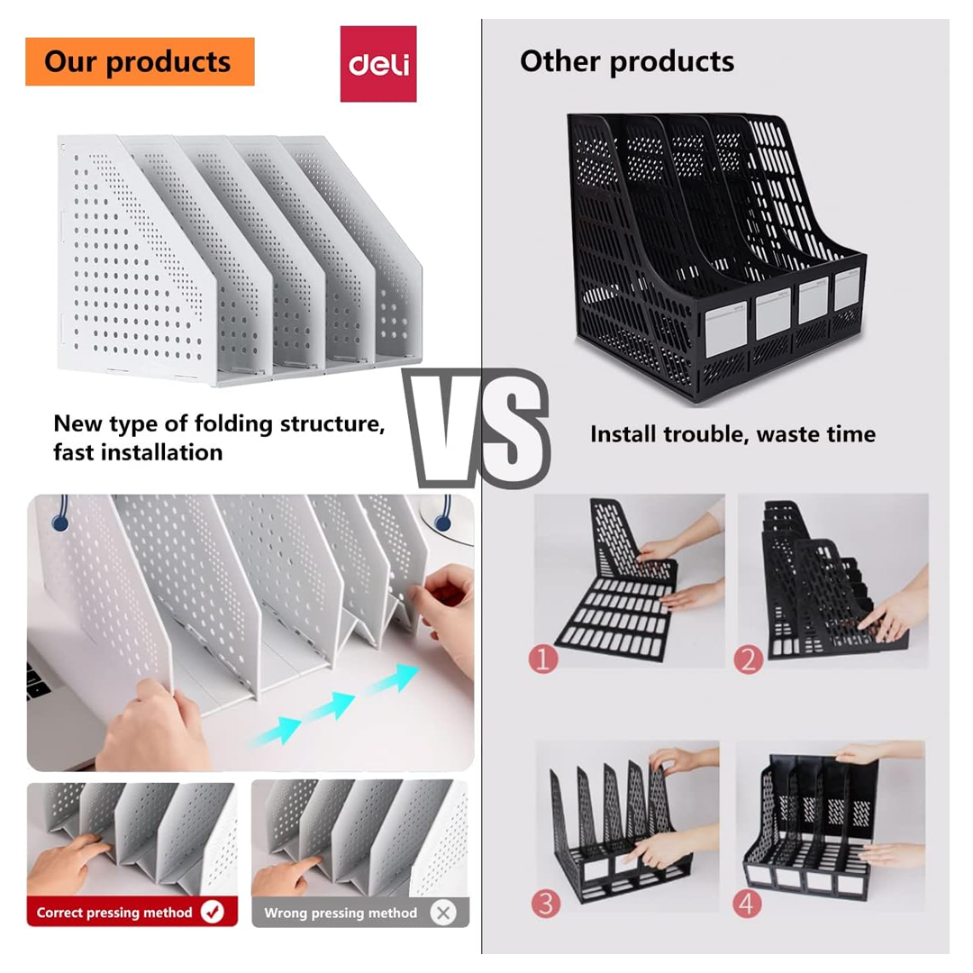 Deli Foldable Quadruplicate Magazine File A4 Desk Organizer - Retail Maharaj