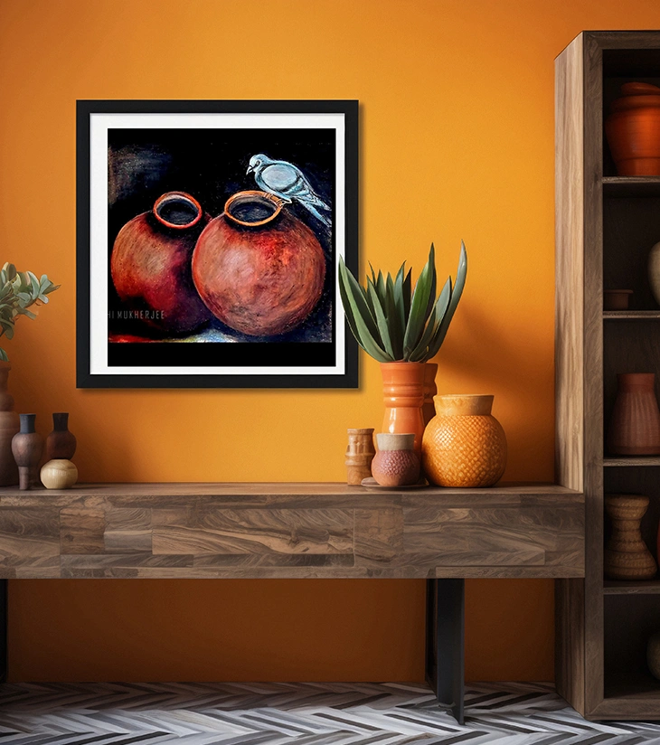 Earthen Companionship – Handcrafted Acrylic Canvas Painting by Rakhi Mukherjee (14 × 10 Inch)