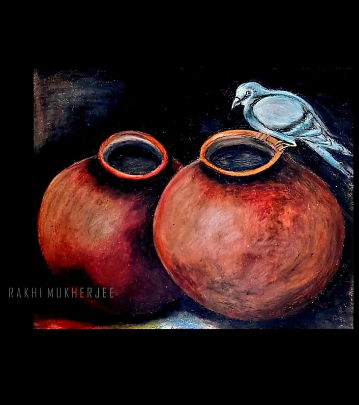 Earthen Companionship – Handcrafted Acrylic Canvas Painting by Rakhi Mukherjee (14 × 10 Inch)