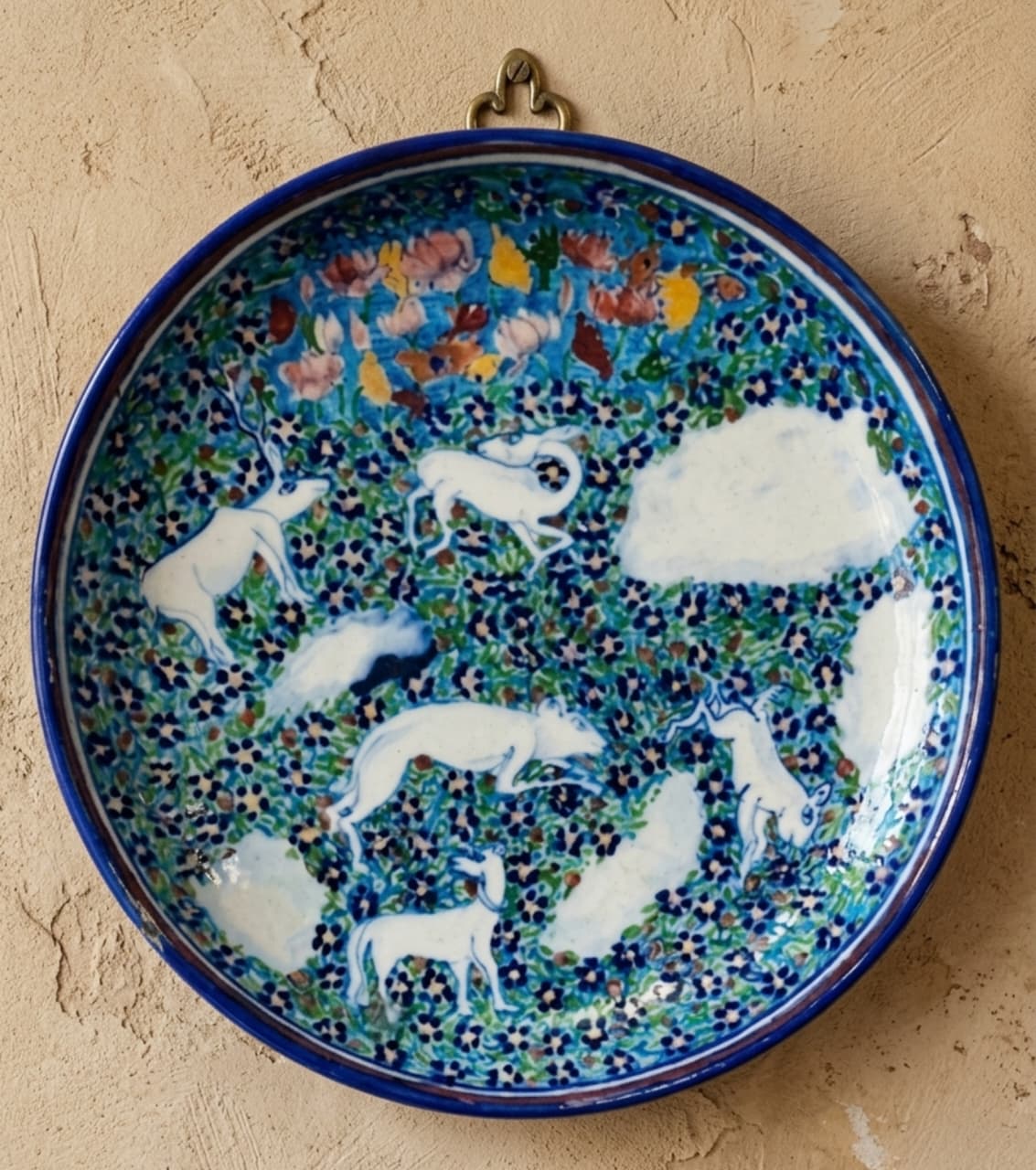 Enchanted Forest Jaipur Blue Pottery Hand-Painted Wall Plate (6 Inch)