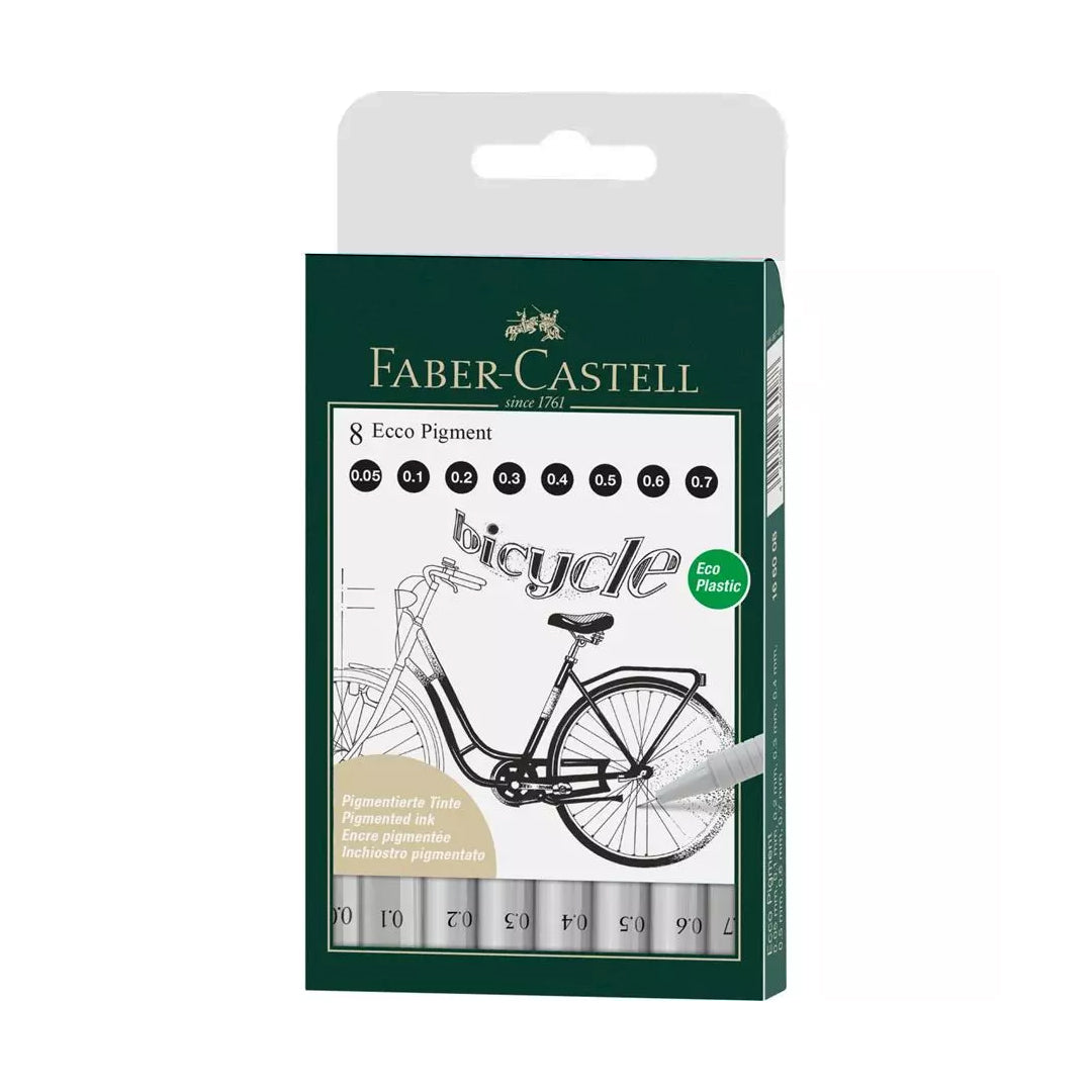 Faber Castell Ecco Pigment Fineliner Black Ink Wallet Set for Sketching Illustration and Technical Drawing - Retail Maharaj