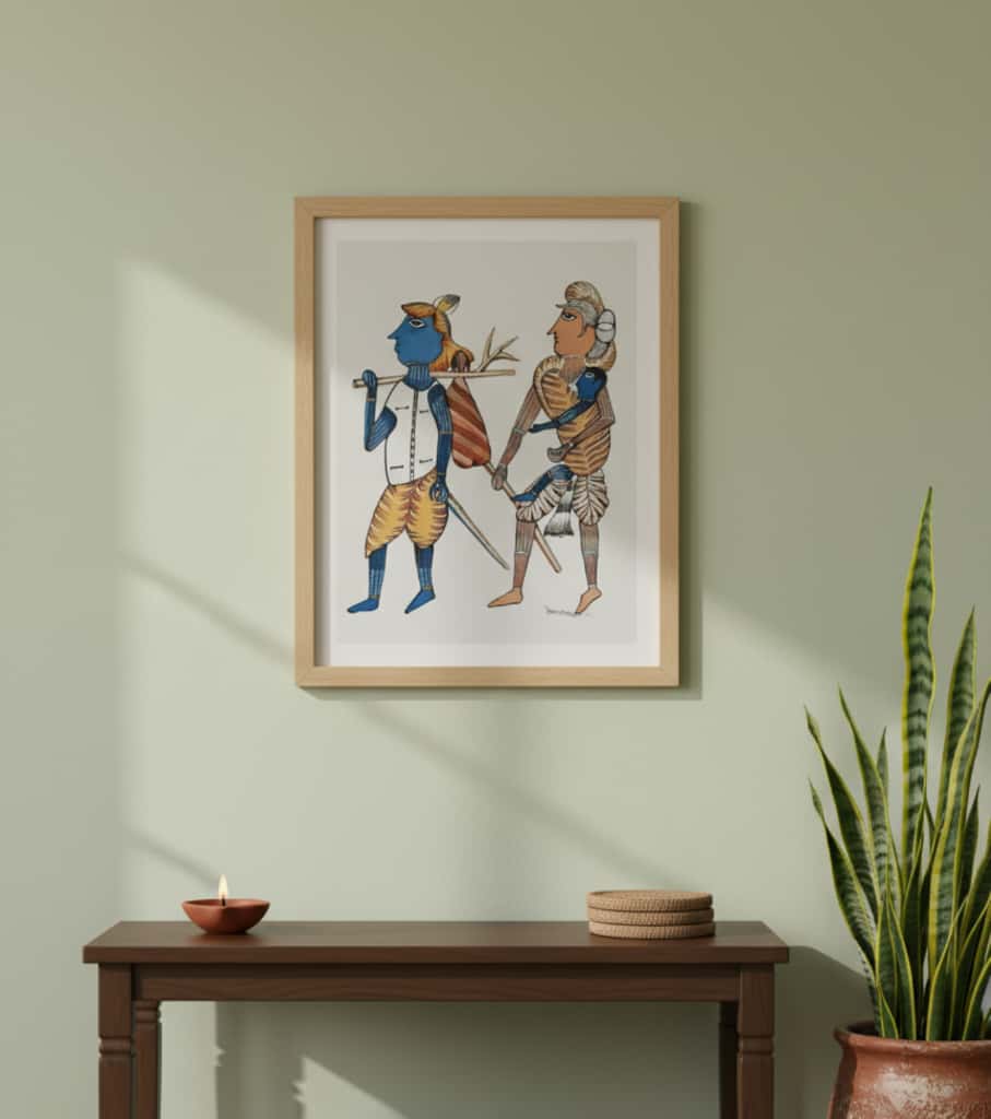 Authentic Gond Painting – Tribal Family Journey Scene Folk Art (11 × 15 Inch)
