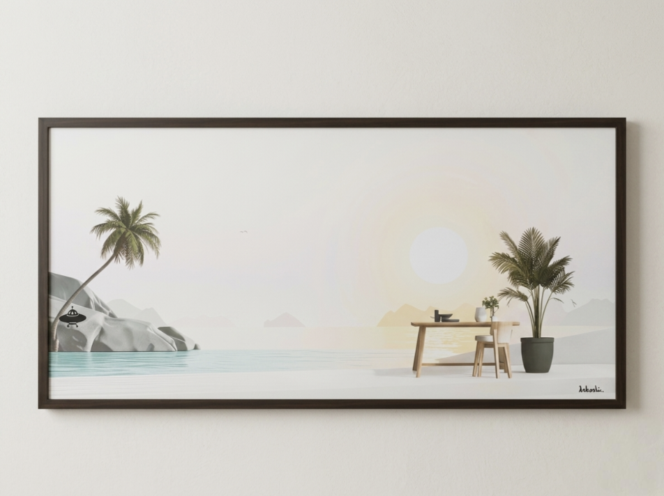 Sunlit Stillness by the Horizon – Digital Artwork by Debashis Sen (48 × 24 Inch)