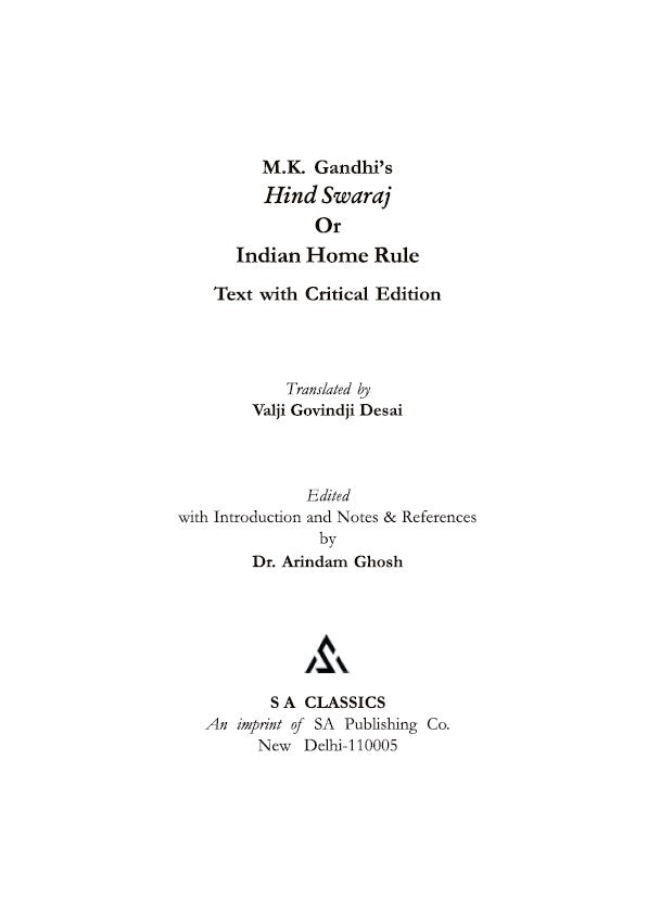 M.K. Gandhi's Hind Swaraj or Indian Home Rule: Text with Critical Edition (English Version) - Retail Maharaj