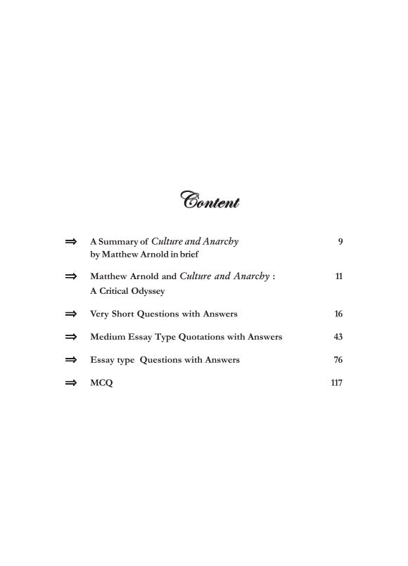 Matthew Arnold Culture and Anarchy (English Version) (Questions and Answers) - Retail Maharaj