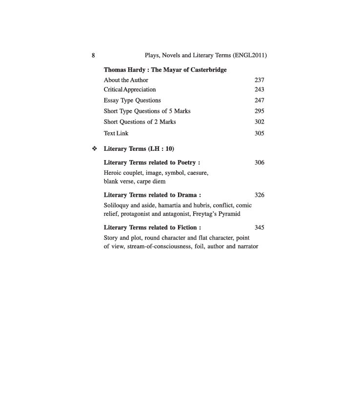 Plays, Novels and Literature Terms (Complete Text with Guide) (Major Course) (ENGL2011), Sem-2, BU (English Version)