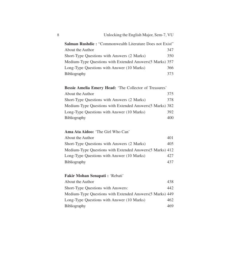 Unlocking the English Major – Text with Critical Analysis, Semester 7, V.U. (English Version)