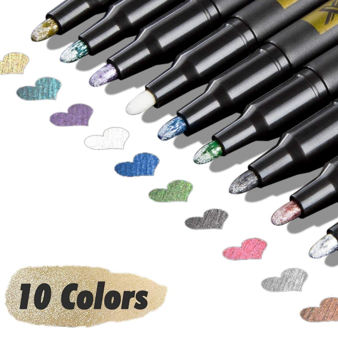Keep-Smiling Metallic Color Pen Pack of 10 Water Based Metallic Ink Pens for Art Craft Writing Multi Surface Use - Retail Maharaj