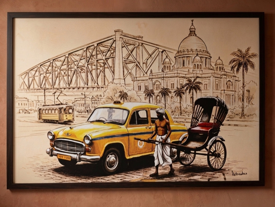 Echoes of Kolkata in Timeless Motion – Digital Artwork by Debashis Sen (24 × 36 Inch)