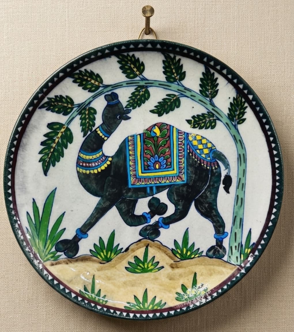 Desert Majesty Jaipur Blue Pottery Hand-Painted Wall Plate (10 Inch)