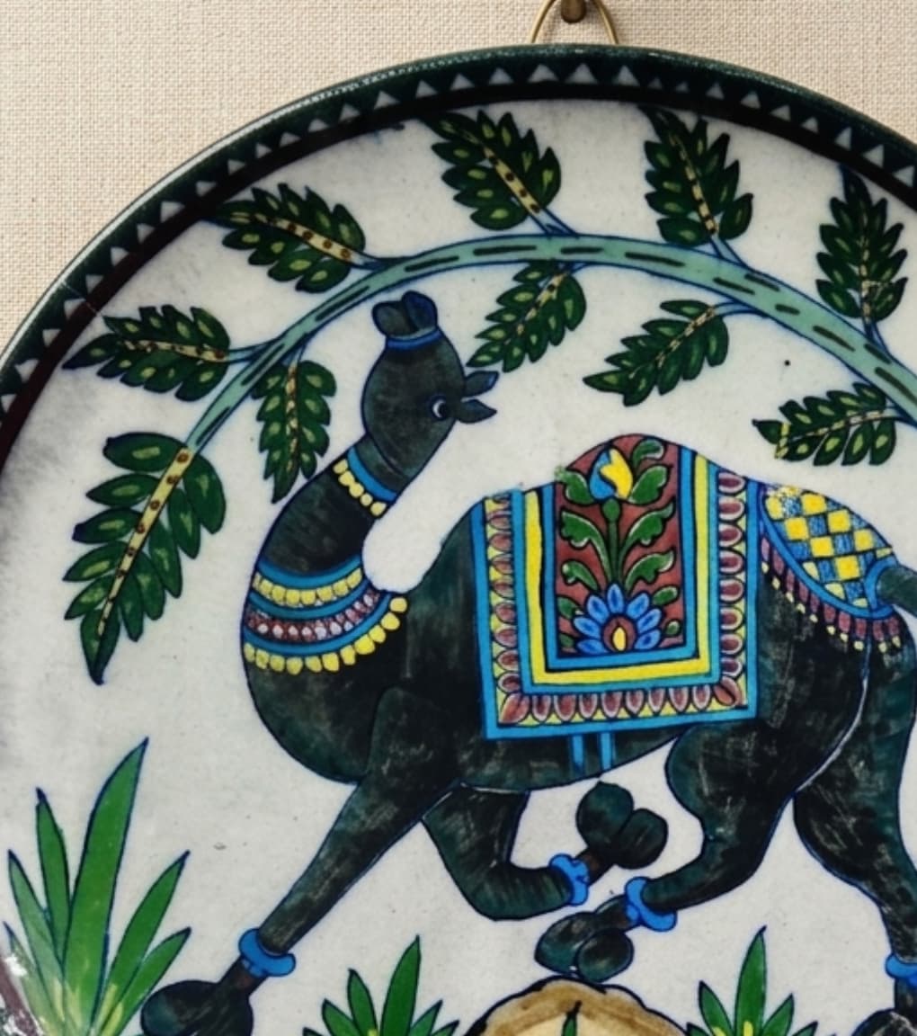 Desert Majesty Jaipur Blue Pottery Hand-Painted Wall Plate (10 Inch)