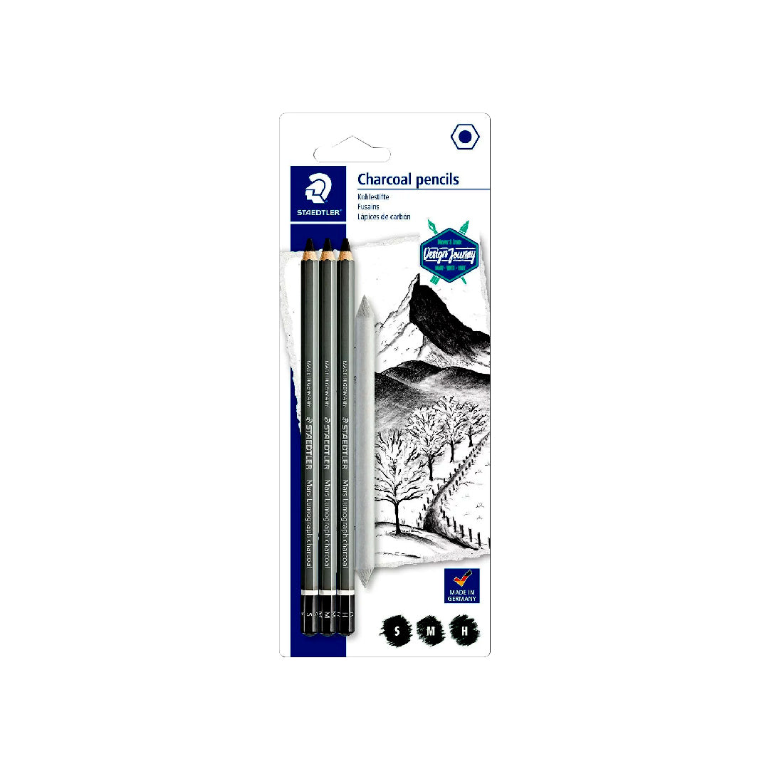 Staedtler Mars Lumograph Charcoal Pencil Set with Blending Stump – 4 Pieces - Retail Maharaj