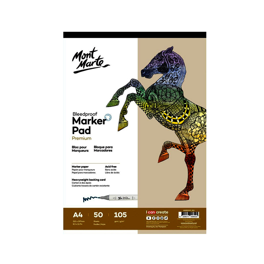 Mont Marte Bleedproof Marker Pad 105 GSM – A4 & A3 - Retail Maharaj