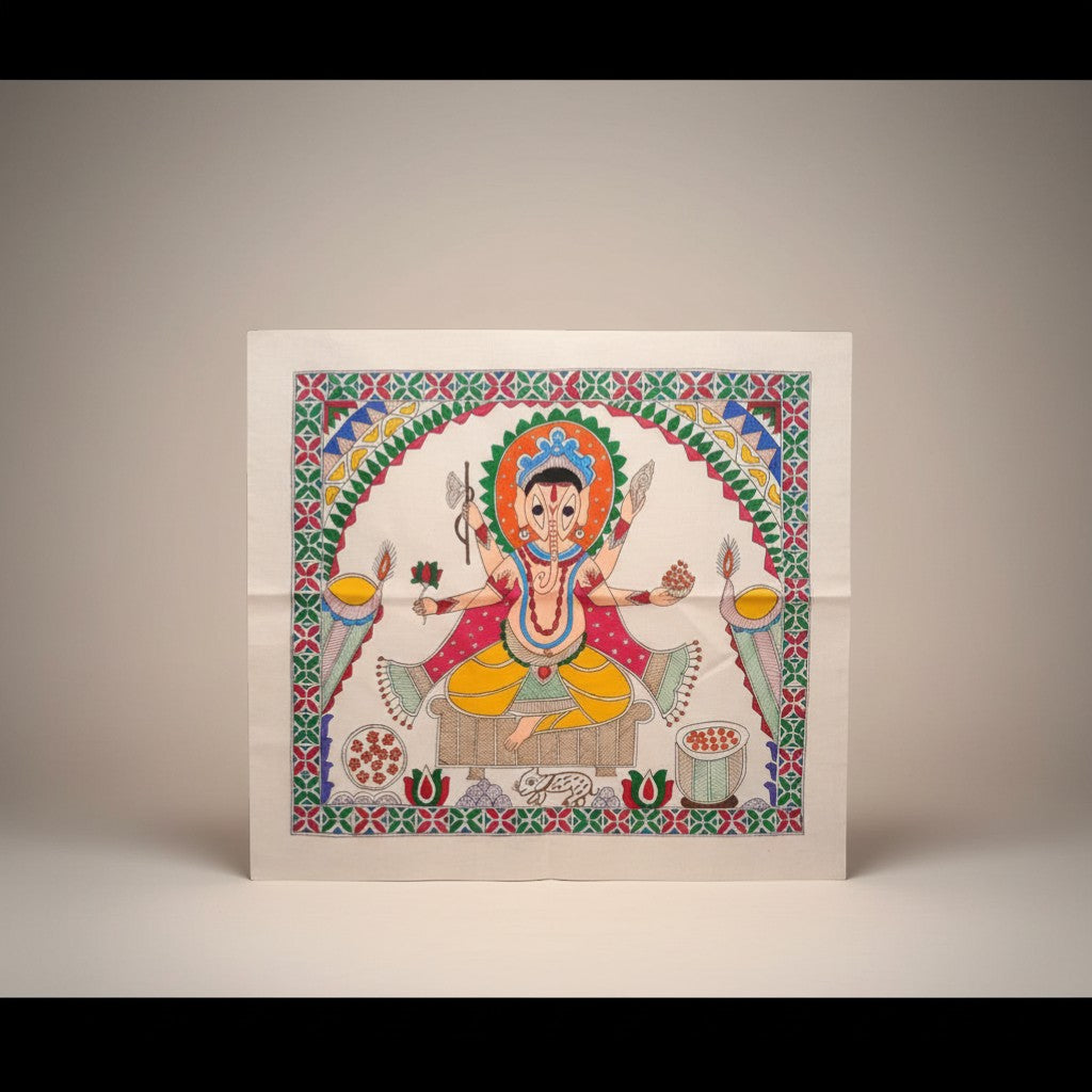 Handmade Madhubani Painting – Ganeshji | Mithila Art Traditional Indian Folk Wall Decor - Retail Maharaj