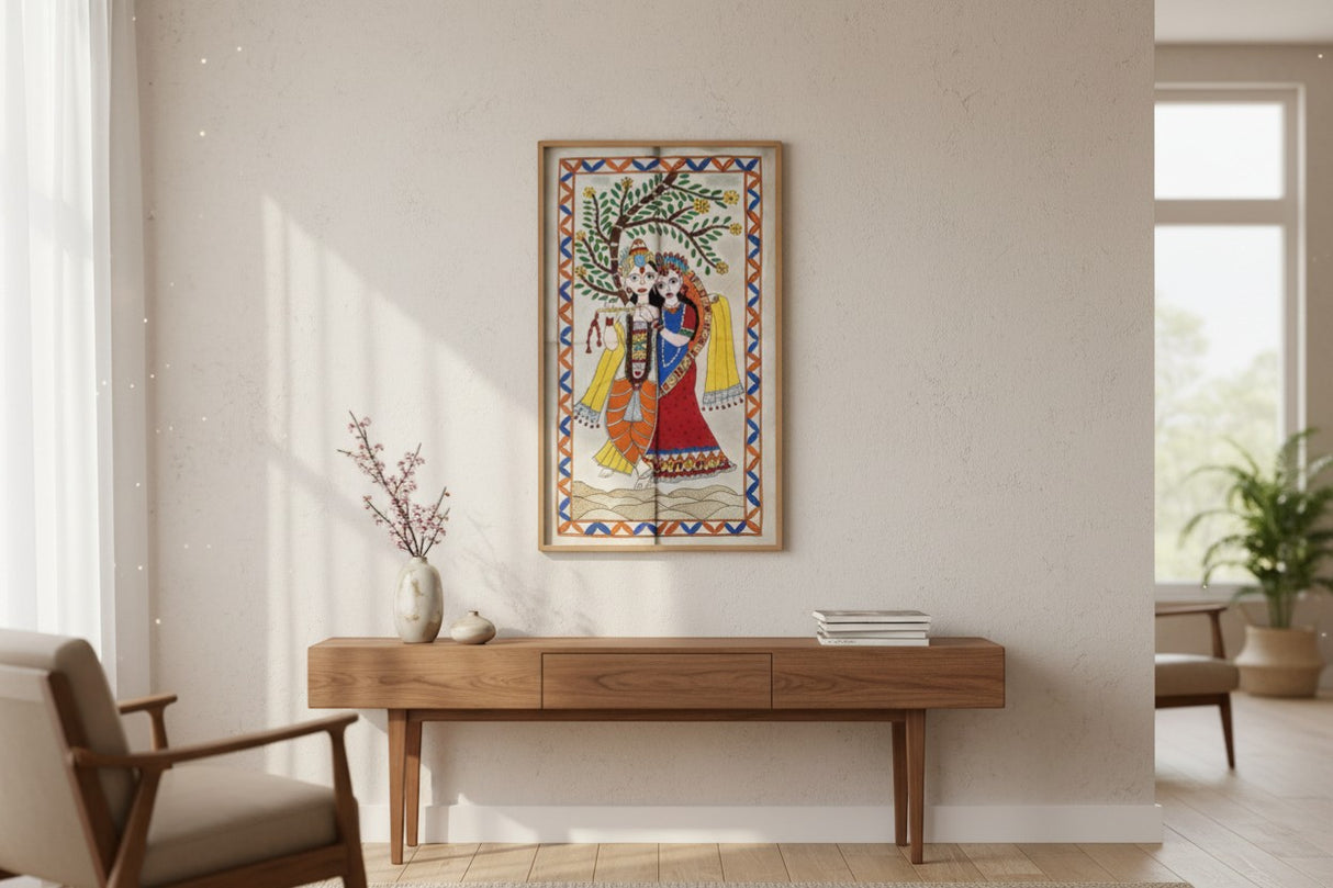 Handmade Madhubani Painting – Radha Krishna | Mithila Art Traditional Indian Folk Wall Decor - Retail Maharaj