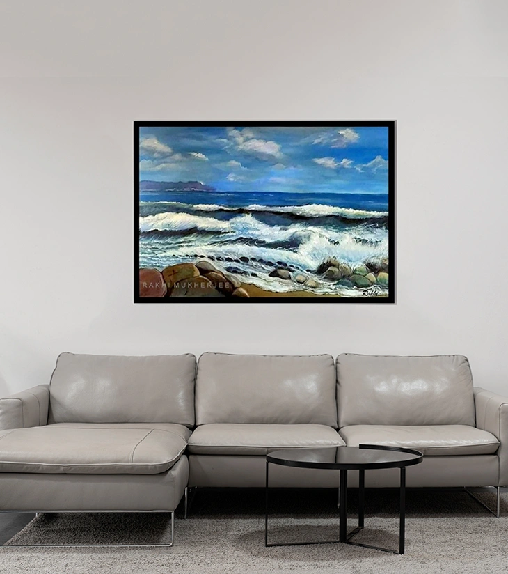 Waves Original Oil Painting by Rakhi Mukherjee (30 × 20 Inch)