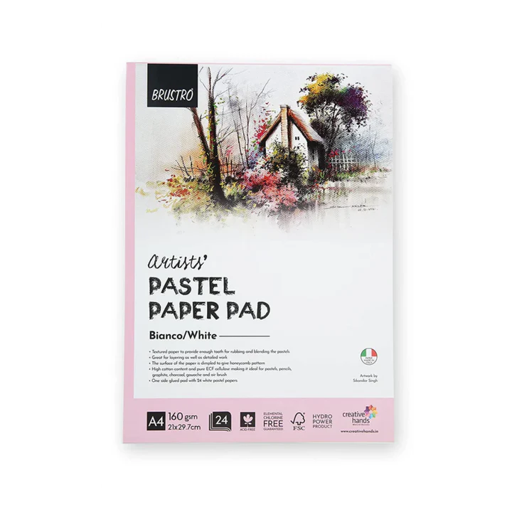 Brustro A4 Artists Pastel Paper Pad 160 GSM 24 Sheets White - Retail Maharaj