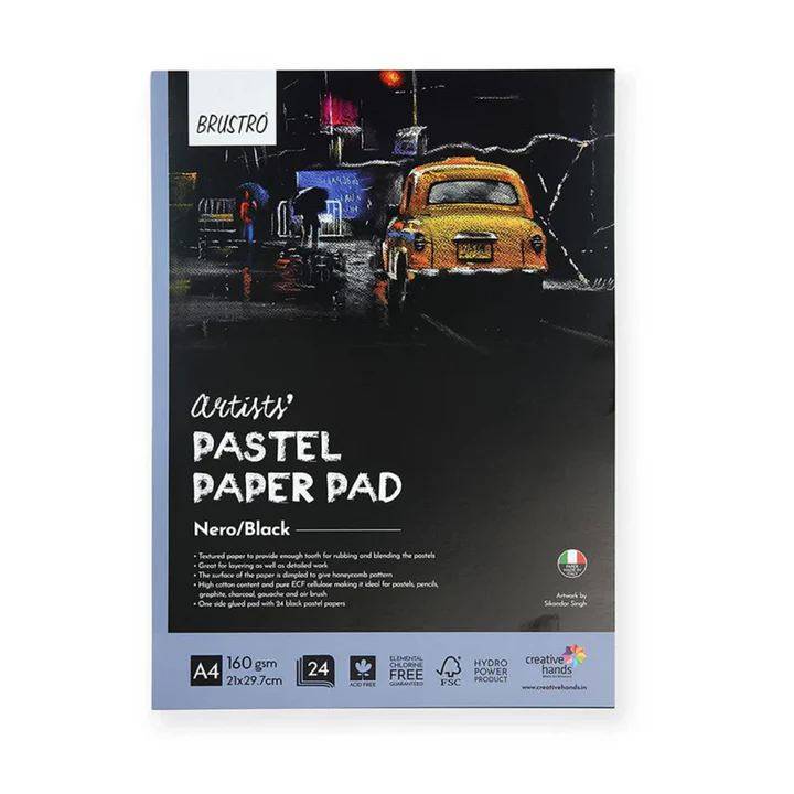 Brustro A4 Artists Pastel Paper Pad 160 GSM 24 Sheets Black - Retail Maharaj