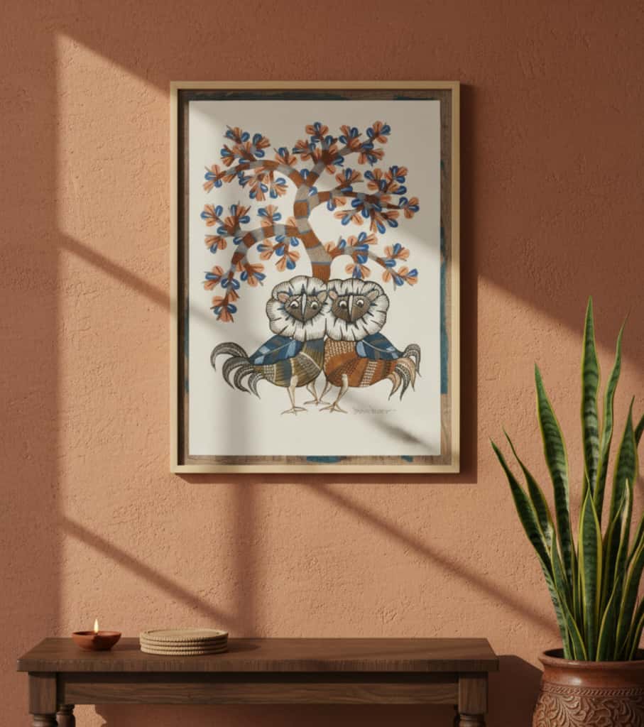 Authentic Gond Painting – Pair & Life Tree Handmade Tribal Folk Art (11 × 15 Inch)