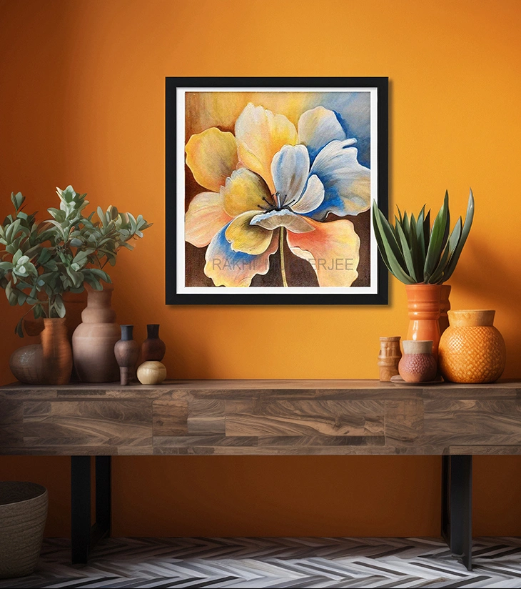 Petal Radiance Original Acrylic Canvas Painting by Rakhi Mukherjee (14 × 14 Inch)