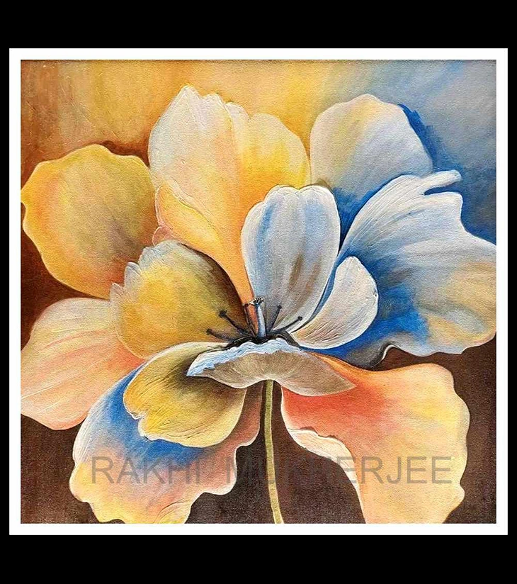 Petal Radiance Original Acrylic Canvas Painting by Rakhi Mukherjee (14 × 14 Inch)