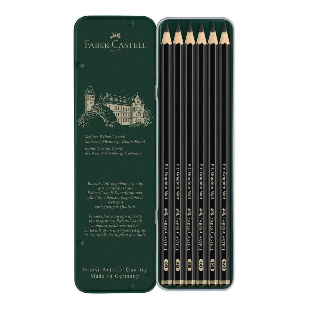 Faber Castell Pitt Graphite Matt Ultra Matte Artist Pencils Tin of 6 - Retail Maharaj