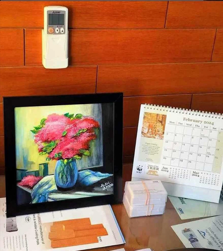 Blush Bloom – Handcrafted Acrylic Canvas Painting by Rakhi Mukherjee (12 × 12 Inch)