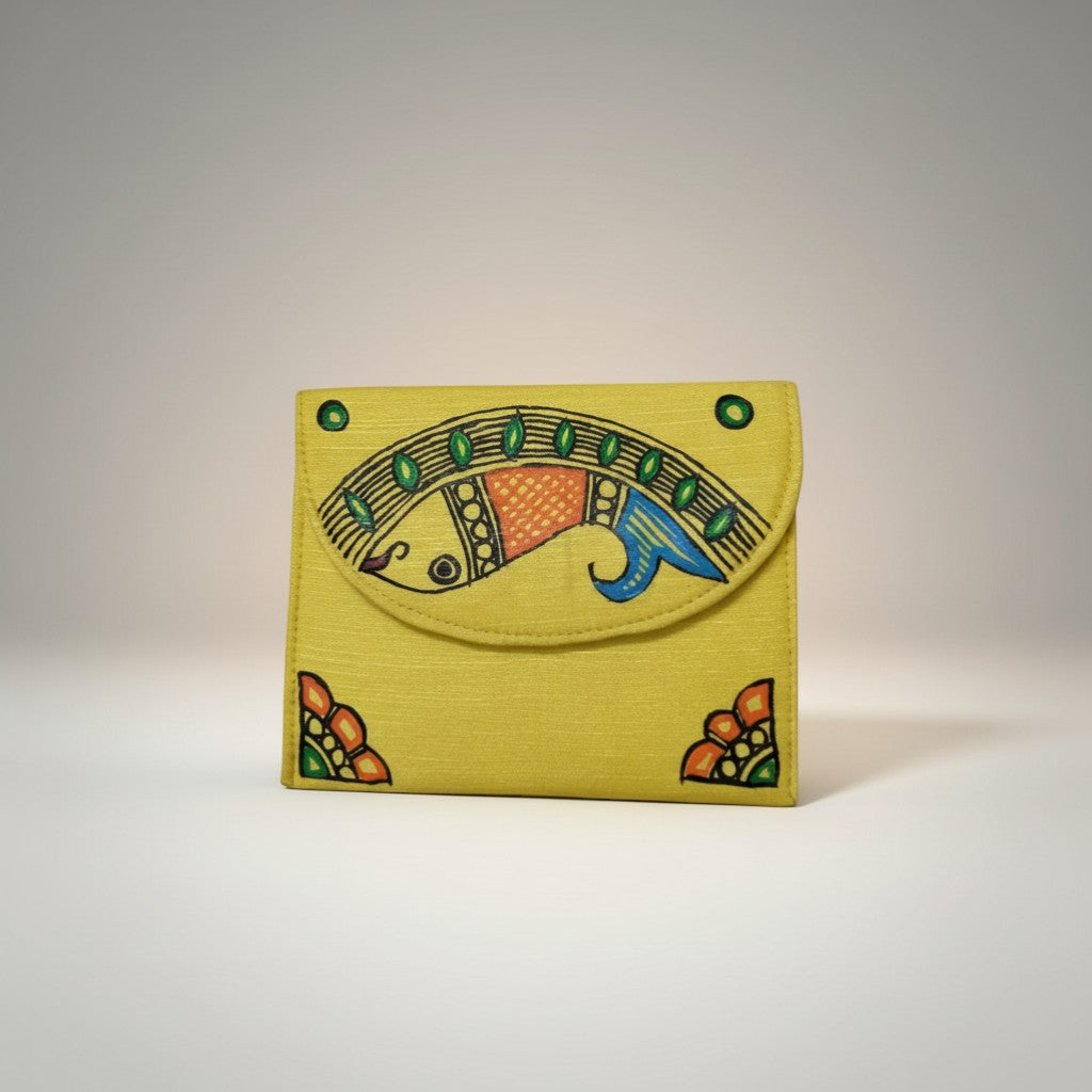 Handmade Madhubani Coin Pouch – Silk Mithila Art Mini Wallet | Traditional Indian Folk Art Accessory - Retail Maharaj