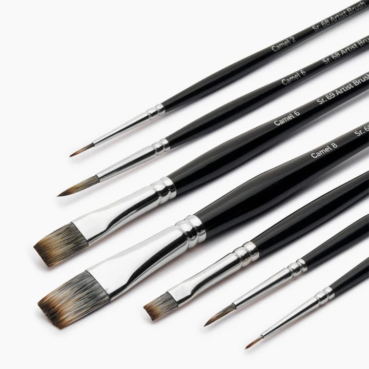 Retail Maharaj Camel Assorted Brush Set of 7 Round Series 68 & Flat Series 69 - Retail Maharaj