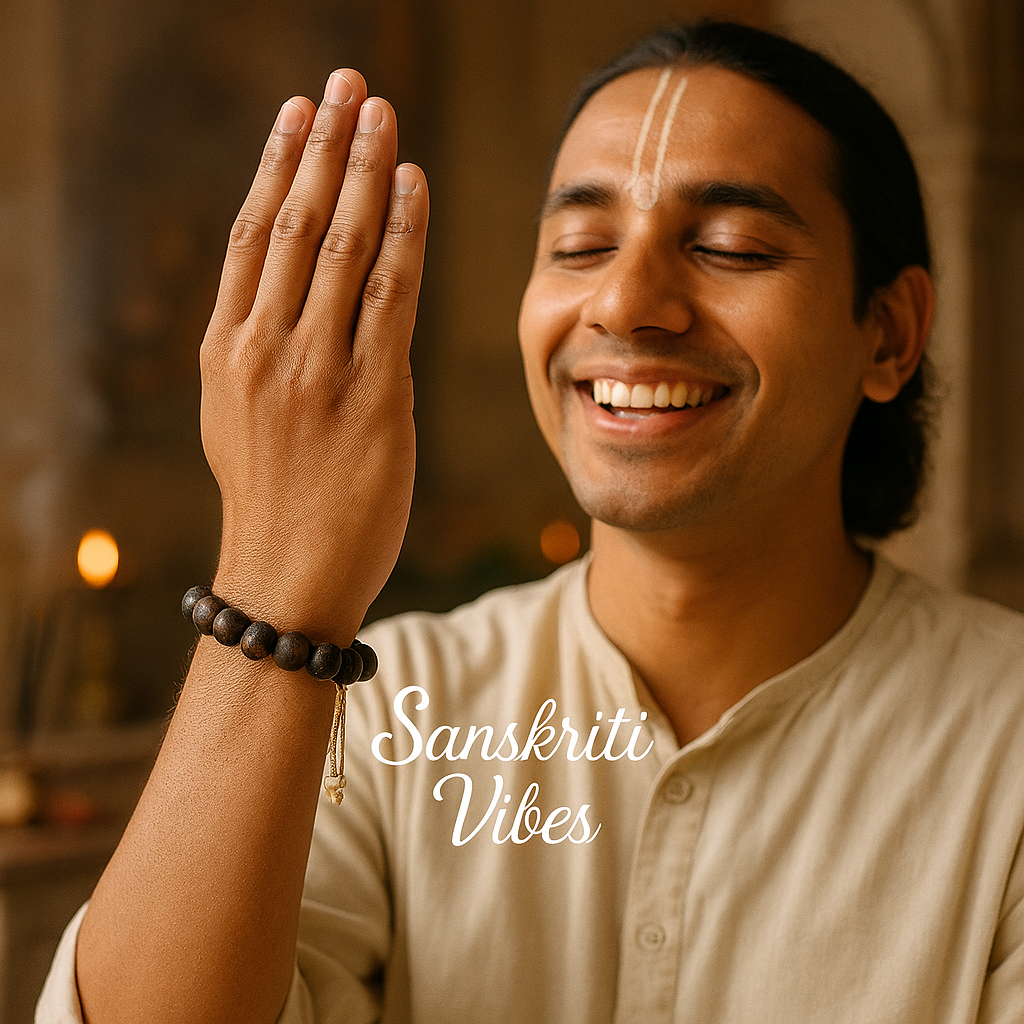 Dark Brown Shyama Tulsi Beads Handmade Bracelet – Adjustable Spiritual Bracelet for Devotees - Retail Maharaj