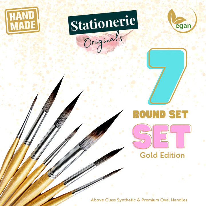 Retail Maharaj Handmade Synthetic Round Brush Set of 7 Gold - Retail Maharaj