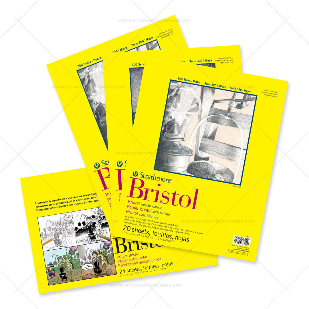 Strathmore 300 Series Bristol Paper Pad 100 lb (270 GSM) | Smooth & Vellum Surface | Open Stock - Retail Maharaj