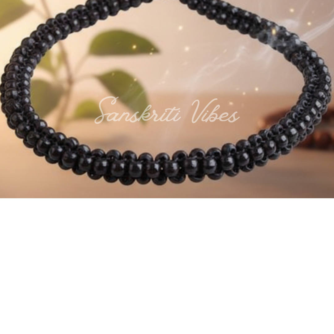 Chain Pattern Black Tulsi Beads One Round Kanthi Mala – Classic Elegant Design for Spiritual Devotion - Retail Maharaj