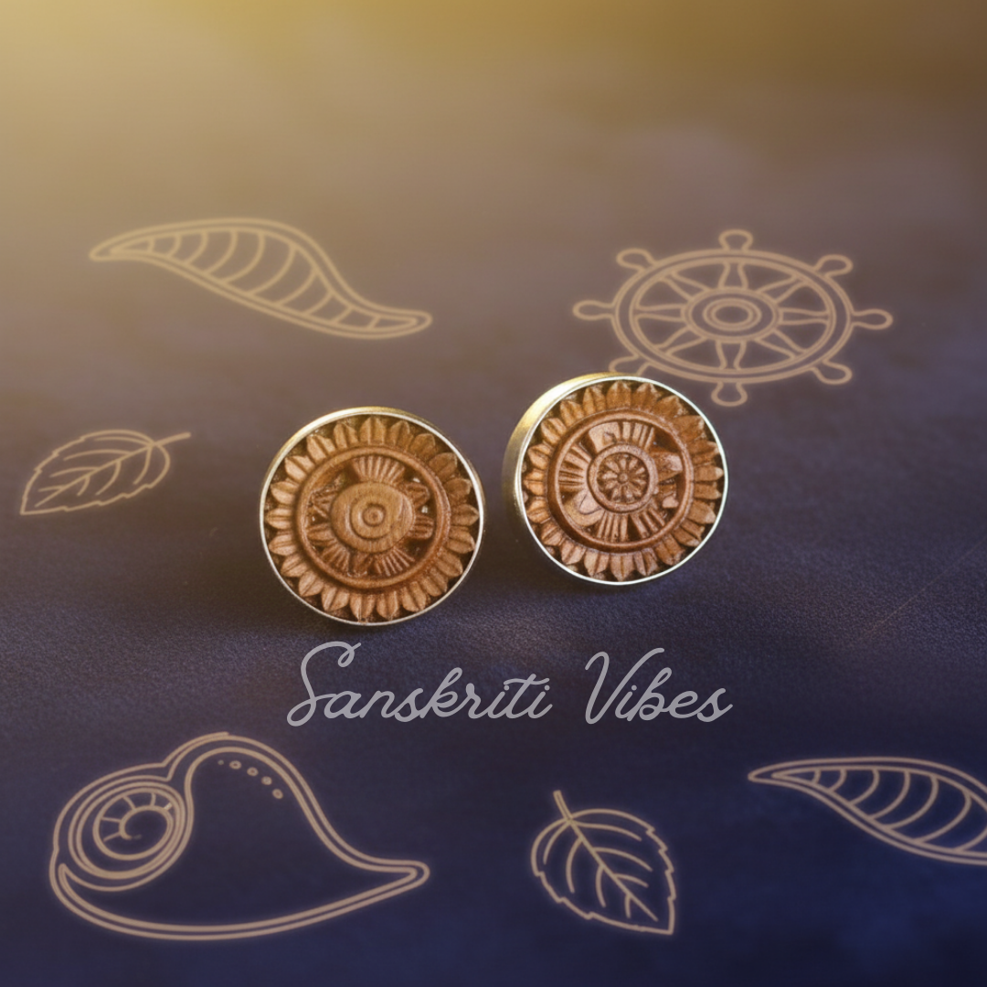 Shank Chakra Tulsi Silver Studs – 92.5% Silver with Sacred Tulsi Wood for Shri Jagannath Ji Devotees - Retail Maharaj