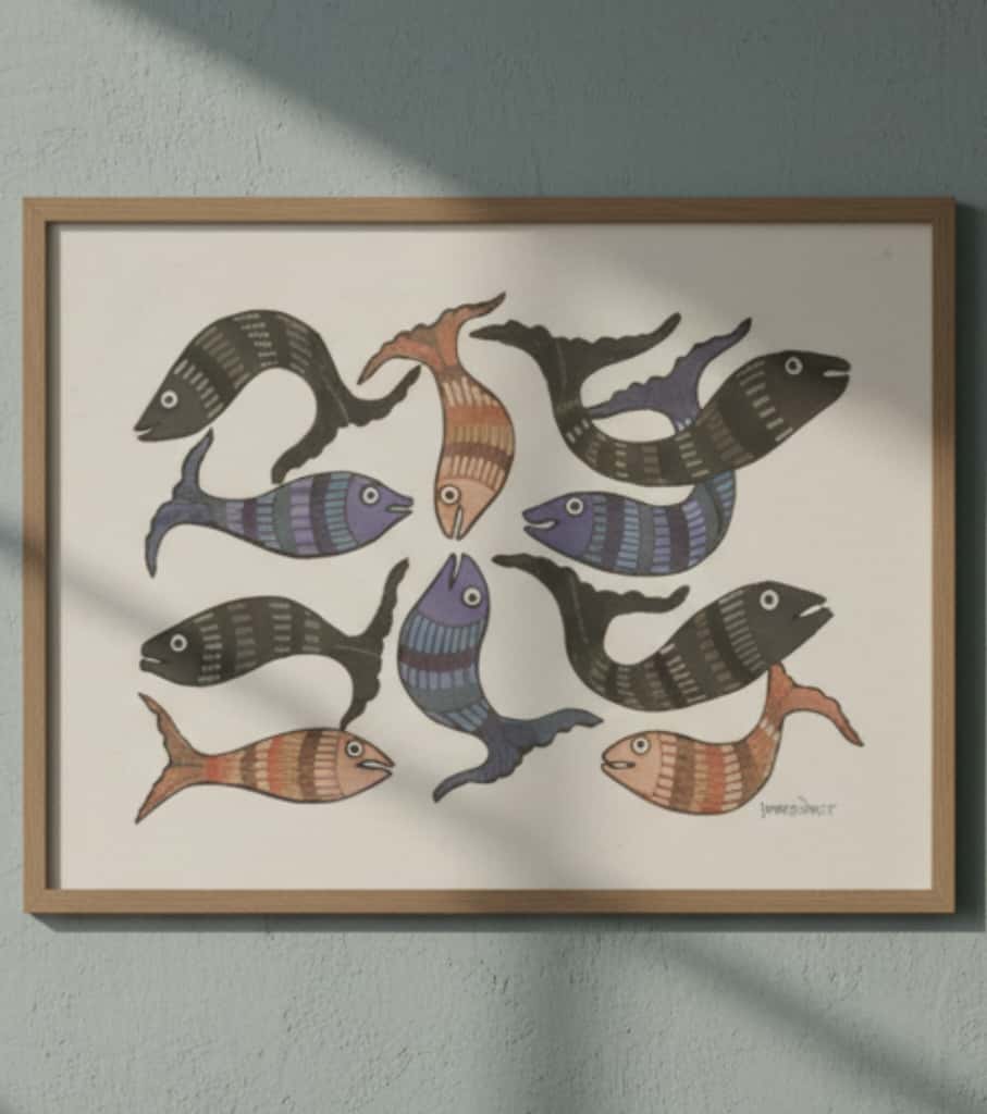 Authentic Gond Painting – School of Fish Motif Handmade Tribal Art (11 × 15 Inch)